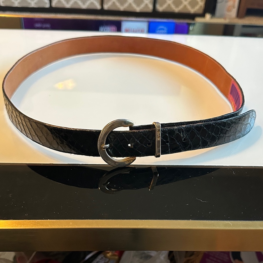 Black Crocodile Embossed Leather Belt